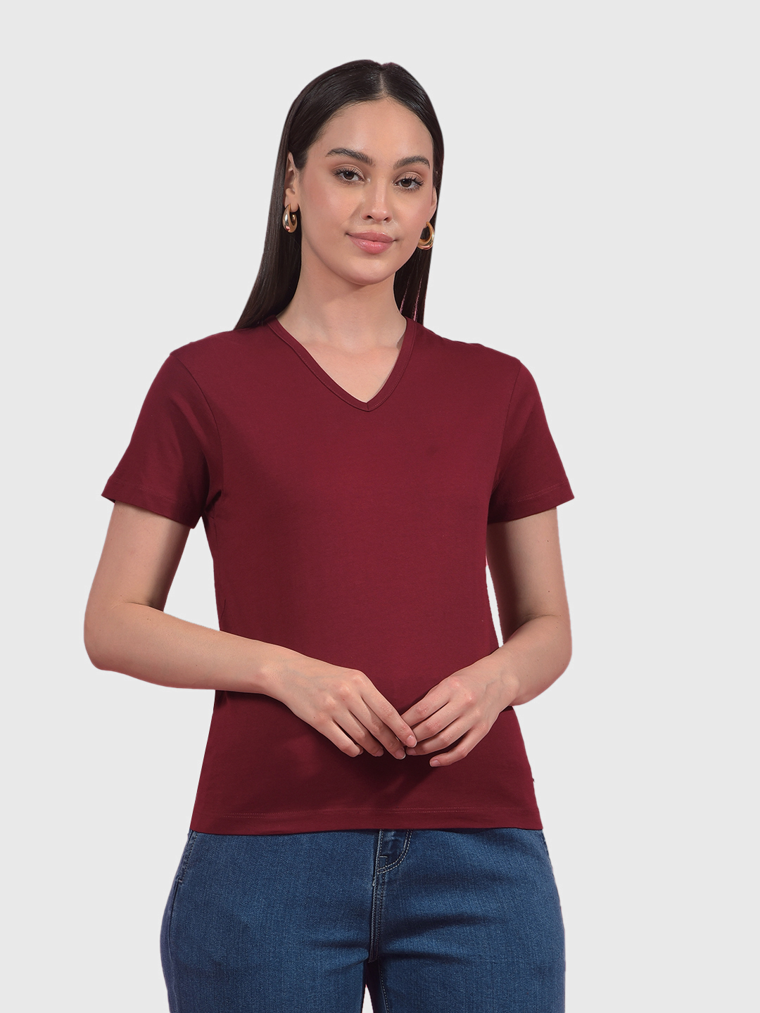 Numero Uno Women Maroon V-Neck T-Shirt